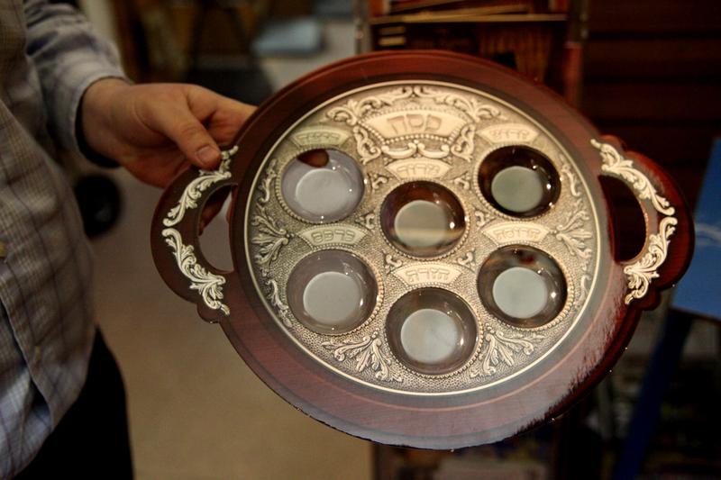 A Seder plate at Judaica world.